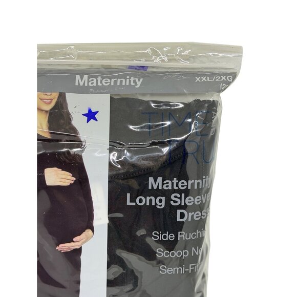 NEW Time and Tru Maternity LS Dress 2XL 20 Solid Plain Black Semi-Fitted Casual - Picture 2 of 3